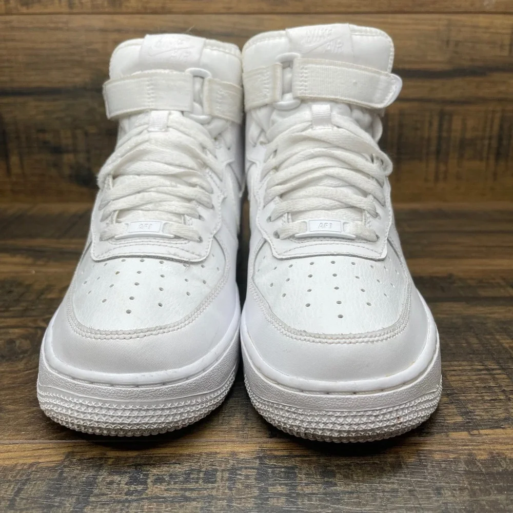 Nike Air Force‎ 1 High Kids 7Y White Leather Ankle Strap Sneakers 653998-100